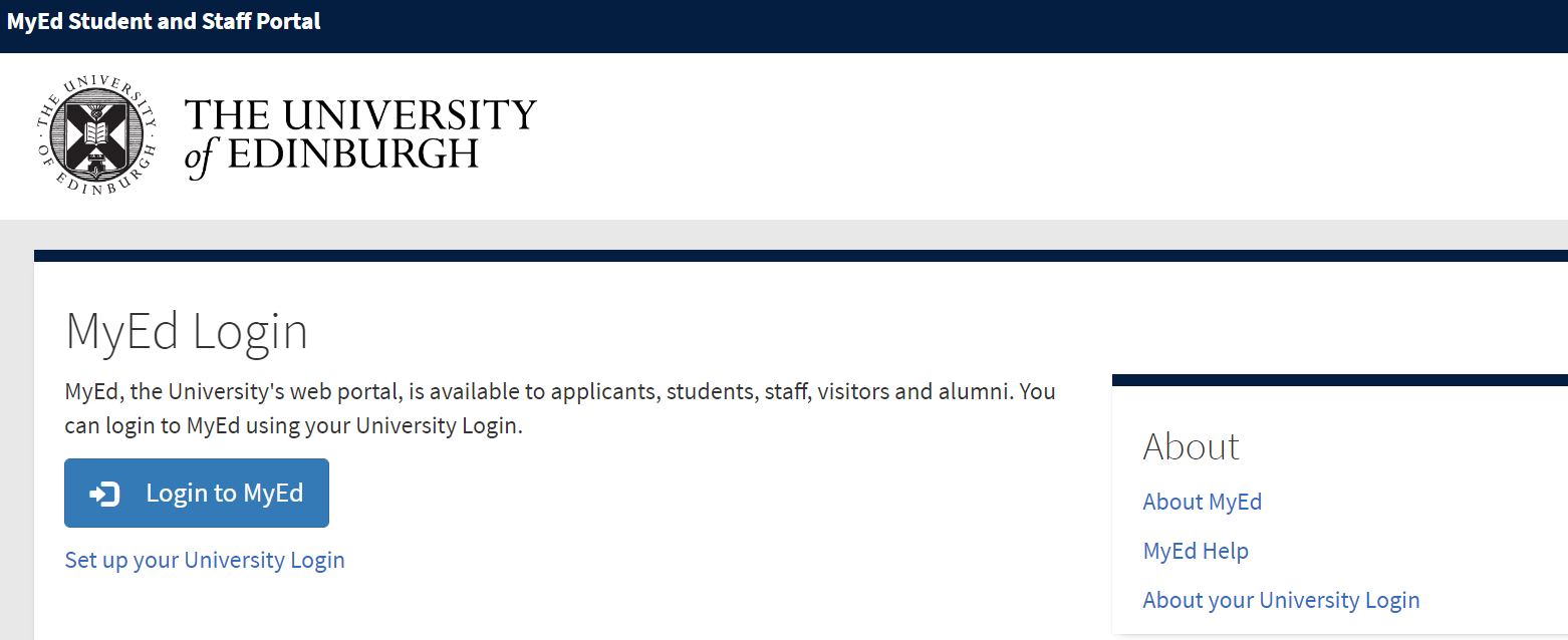 MyEd login screen showing blue login button to left